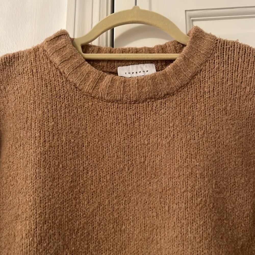 Topshop Supersoft Deep Hem Crewneck Sweater Camel XS - Picture 9 of 13
